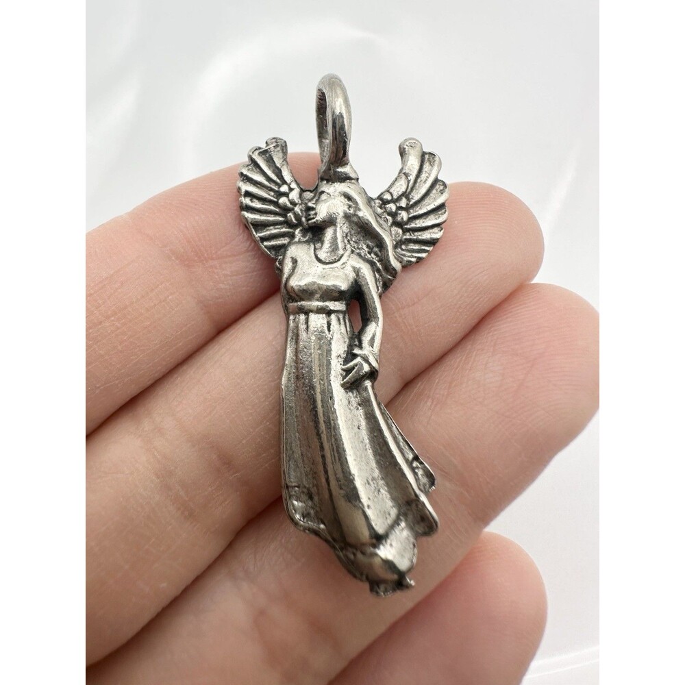 Vintage Sterling Silver Flying Guardian Angel Pendant